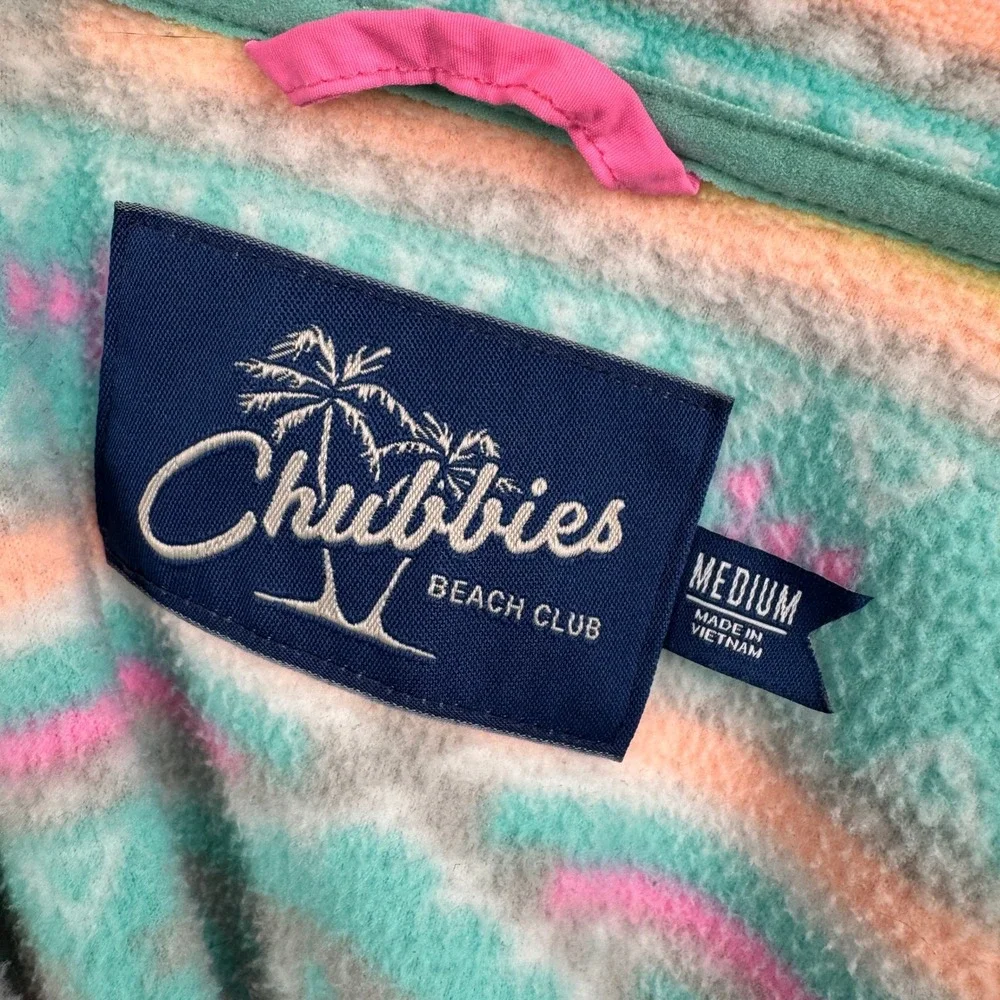 Chubbies Fleece Pullover Mens Medium Teal Aztec Geometric 1/4 Zip Southwestern